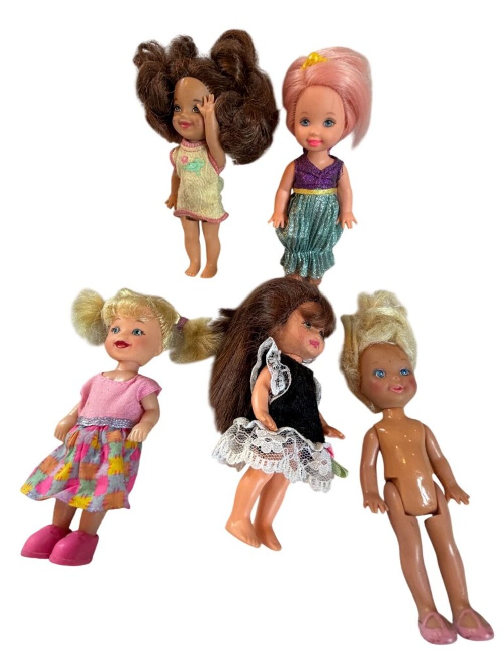 Lot Of 5 Vintage Miniature Dolls 1990 Mixed Outfits Various Hair Colors & Styles
